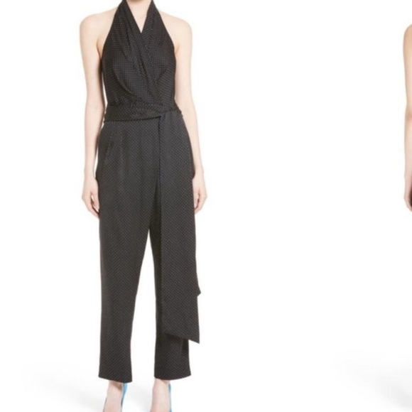 DVF Polka Dot Halter Straight Leg Jumpsuit Size 10 Silk Blend - Picture 1 of 6